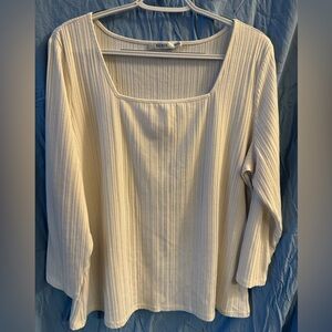 Ricki's White Ribbed Square-Neck Long Sleeve Top